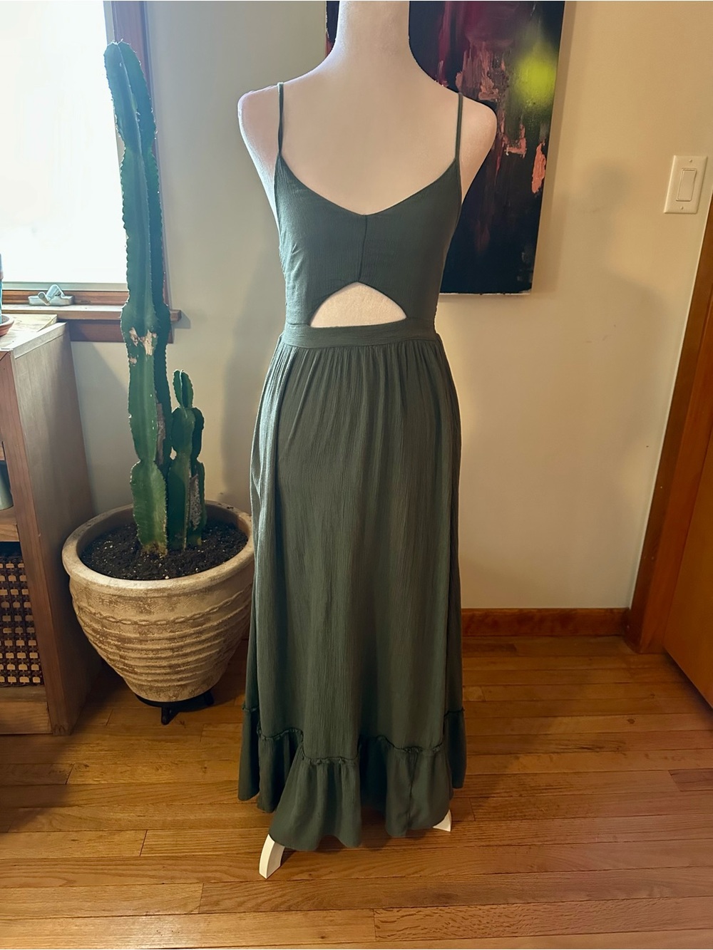 aerie Olive Green Knit Top with Ribbed Texture